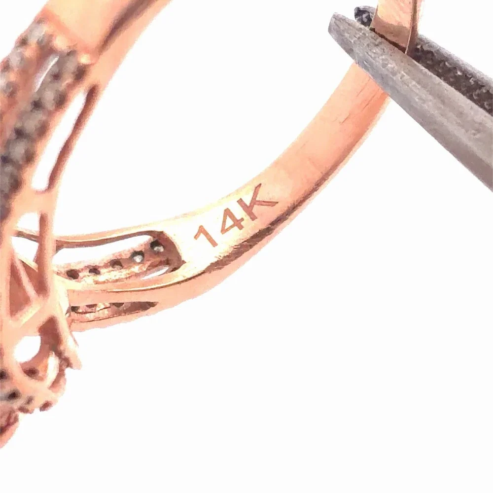 EFFY 14K Rose Gold Oval Morganite Cognac White Diamond Bypass Cocktail Ring